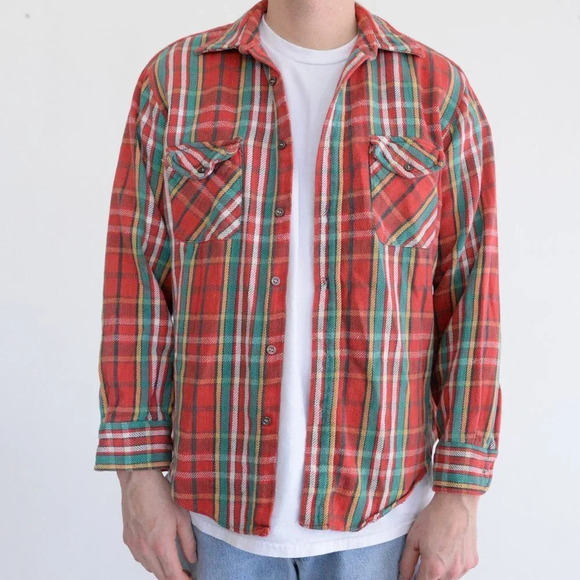 VTG 90'S Java Joe Red And Green Checker Pattern 100% Cotton Shirt Size Medium - Picture 1 of 12